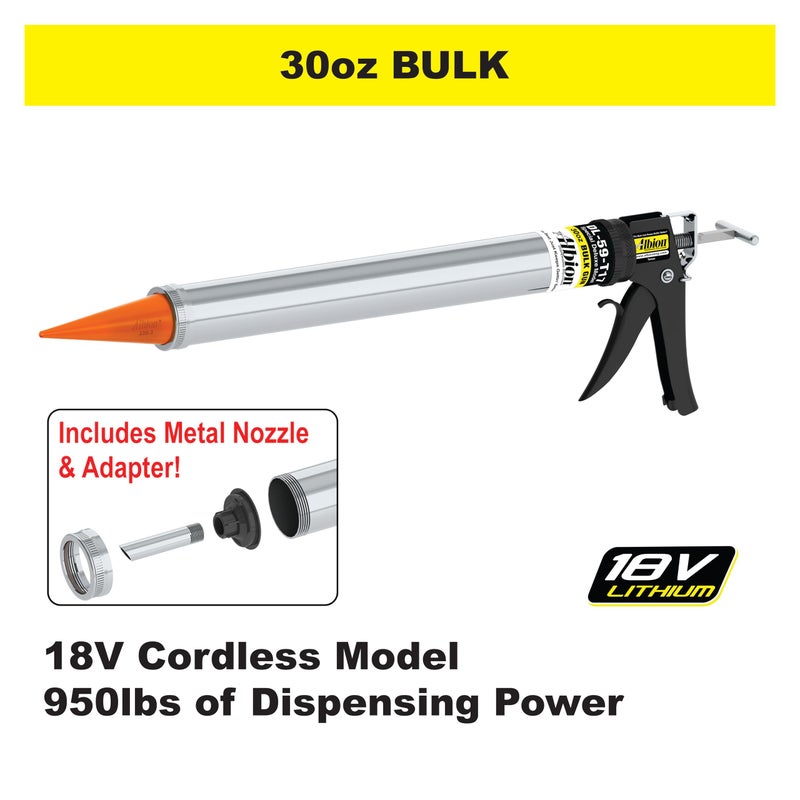 Albion Engineering Company DL-59-T17 Professional Line Special Deluxe Manual Bulk Caulking Gun with Metal Nozzle, Metal Adapter & 3 Orange Cone Nozzles, 30 oz - Image 2